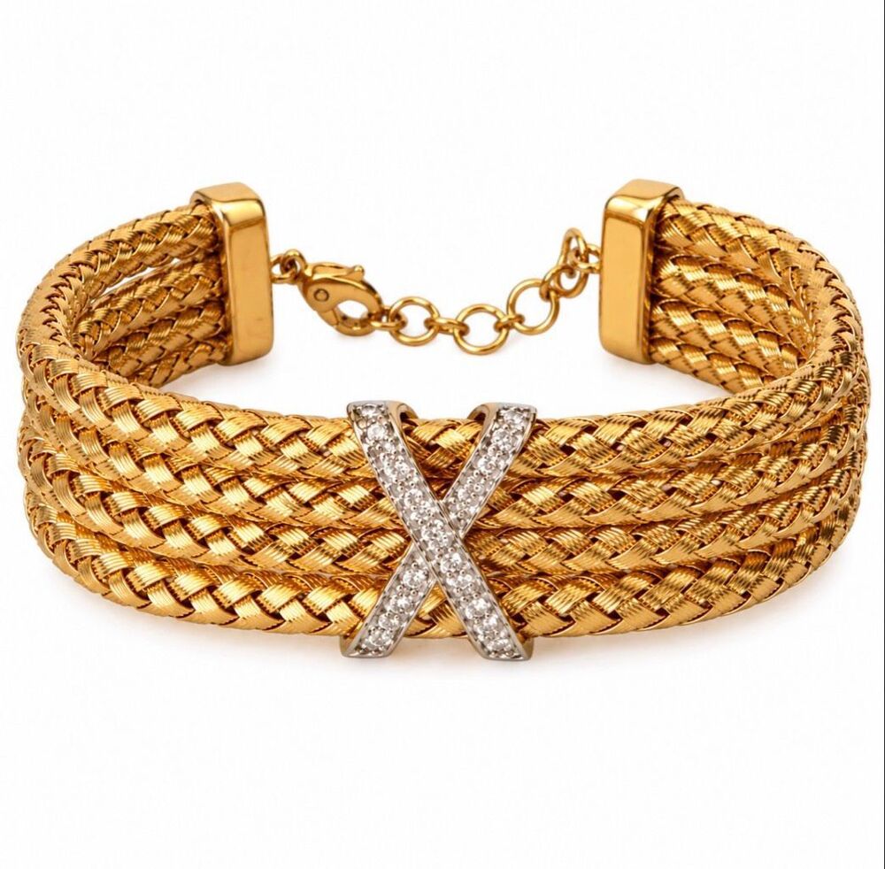 Stauer Italiano Fantasia X Gold Tone Braided Cuff Bracelet Italy